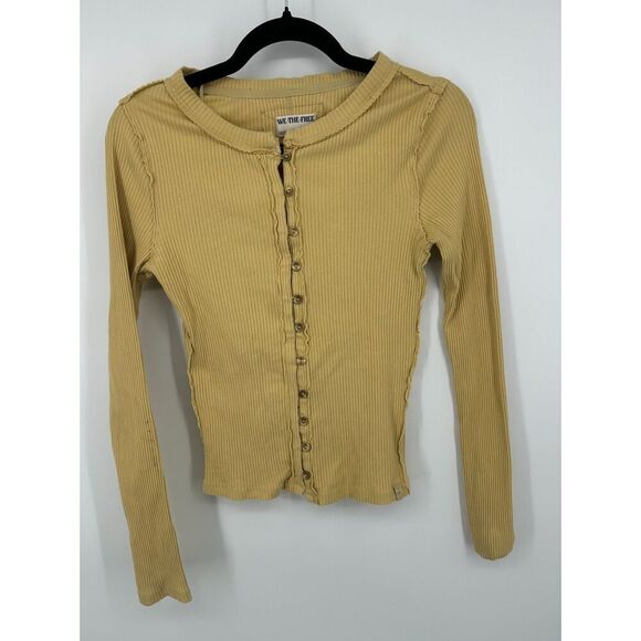 We the Free Sweaters - We The Free It's On Cardi Ribbed Knit Button Front In Big Dipper Yellow Sz S
